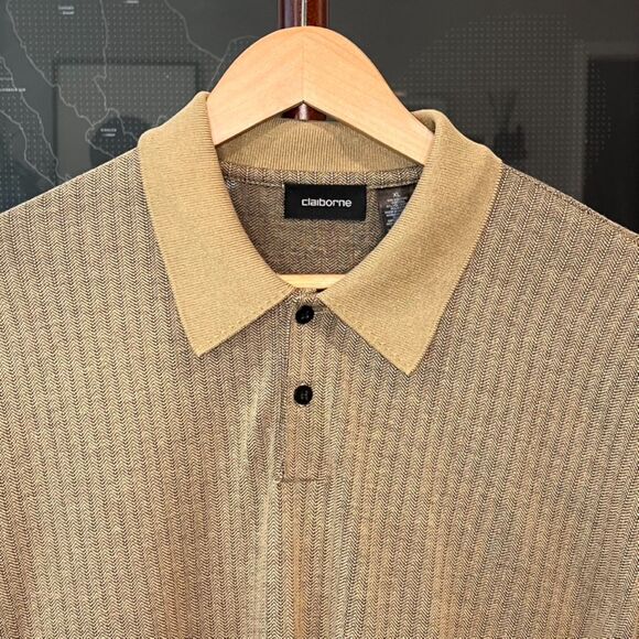 Claiborne - LS Micro Herringbone Polo - Bronze - Picture 4 of 7